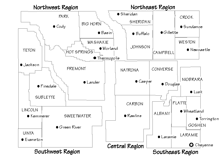 Wyoming Map of the Five Regions