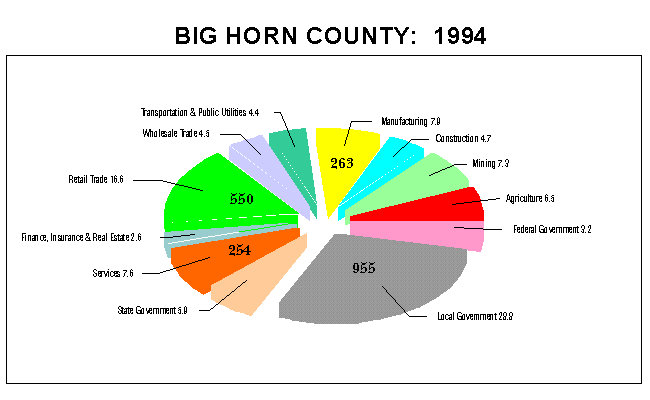 Big Horn County Employment by Industry: 1994