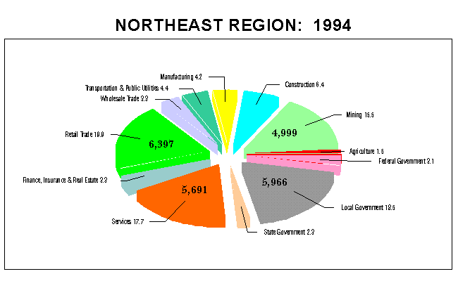 Northeast Region Employment by Industry: 1994