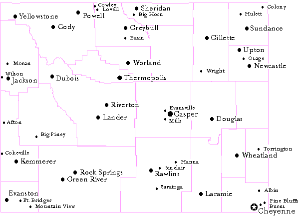Map Showing Locations of Wyoming's Largest Employers